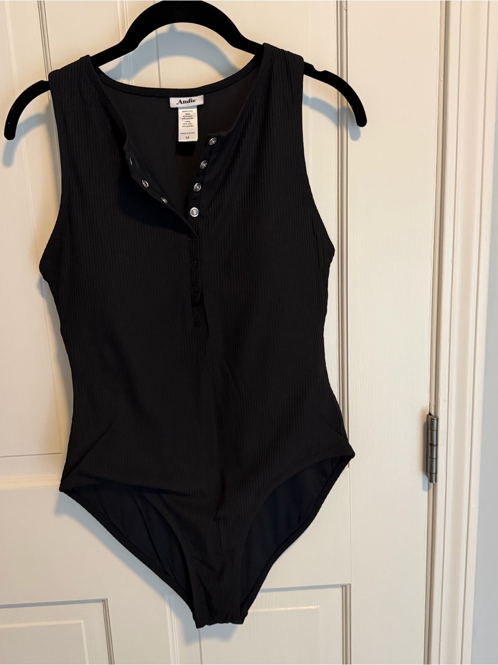 Andie Swim The Malibu Ribbed One Piece Swimsuit in Black sz M